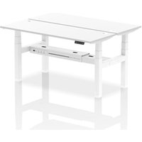 Air Back - to - Back 1600 x 600mm Height Adjustable 2 Person Bench Office Desk White Top - Cable Ports White Frame