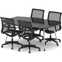 High Gloss 1800mm Writable Boardroom Table Black Top with Set of Four