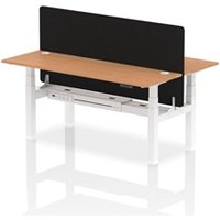Air Back - to - Back 1800 x 600mm Height Adjustable 2 Person Bench Office Desk Oak Top - Cable Ports White Frame - Black Straight Screen