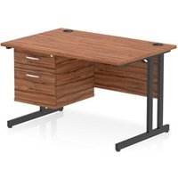 Impulse 1200x800 Desk Walnut/Black Cantilever Leg 1x2 Drawer Fixed Ped