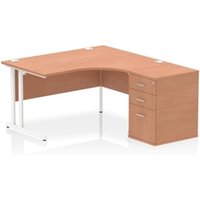 Impulse 1400 RH Crescent Desk Cantilever Beech/White 600 Desk High Ped