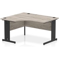 Impulse 1400mm Left Crescent Office Desk Grey Oak Top Black Cable