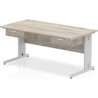 Impulse 1600x800 Desk Grey Oak/Silver Cable Managed 1 Drawer Fixed Ped