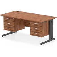 Impulse 1600x800 Desk Walnut/Black Cable Managed 2x3 Drawer Fixed Ped