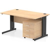 Impulse 1400x800 Desk Maple/Black Cable Managed 3 Drawer Mobile Ped