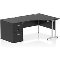 Impulse 1400mm Right Crescent Office Desk Black Top Silver Cantilever