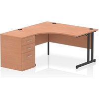 Impulse 1400 LH Crescent Desk Beech/Black Cantilever 600 Desk High Ped