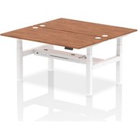 Air Back - to - Back 1600 x 800mm Height Adjustable 2 Person Bench Office Desk Walnut Top - Cable Ports White Frame