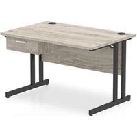 Impulse 1200x800 Desk Grey Oak/Black Cantilever Leg 1 Drawer Fixed Ped