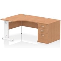 Impulse 1400 LH Crescent Desk Cable Managed Oak/White 800 Desk Hi Ped