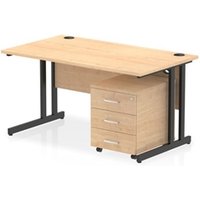 Impulse 1400x800 Desk Maple/Black Cantilever Leg 3 Drawer Mobile Ped