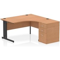 Impulse 1400 RH Crescent Desk Cable Managed Oak/Black 600 Desk Hi Ped