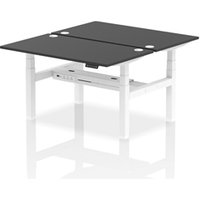 Air Back - to - Back 1400 x 800mm Height Adjustable 2 Person Bench Office Desk Black Top - Cable Ports White Frame