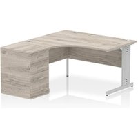Impulse 1400 LH Crescent Desk Grey Oak/Silver Cable Managed 600 DH Ped