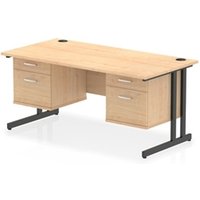Impulse 1600x800 Desk Maple/Black Cantilever Leg 2x2 Drawer Fixed Ped