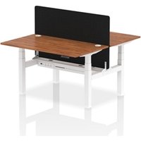Air Back - to - Back 1400 x 800mm Height Adjustable 2 Person Bench Office Desk Walnut Top - Cable Ports White Frame - Black Straight Screen
