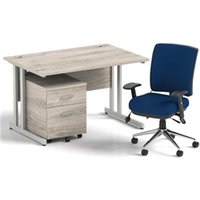 Impulse 1200 Desk Gry Oak/Silver Cantilever 2 Dr Mobile Ped Blue Chair