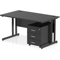 Impulse 1400x800 Desk Black/Black Cantilever Leg 3 Drawer Mobile Ped