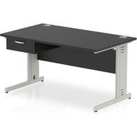 Impulse 1400x800 Desk Black/Silver Cable Managed Leg 1 Dr Fixed Ped