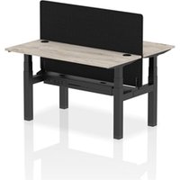 Air Back - to - Back 1400 x 600mm Height Adjustable 2 Person Bench Office Desk Grey Oak Top - Cable Ports Black Frame - Black Straight Screen