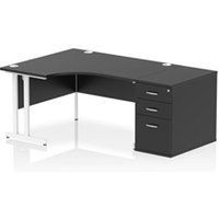 Impulse 1400 LH Crescent Desk Black/White Cantilever 800 Desk High Ped