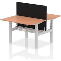 Air Back - to - Back 1200 x 800mm Height Adjustable 2 Person Bench Office Desk Beech Top - Cable Ports Silver Frame - Black Straight Screen