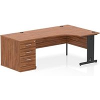 Impulse 1600 RH Crescent Desk Cable Managed Walnut/Black 800 DH Ped