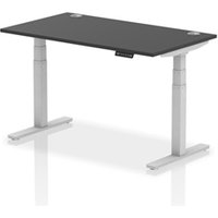 Air 1400x800mm Height Adjustable Desk Black Top Cable Ports Silver Leg
