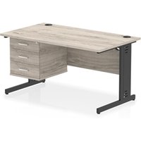 Impulse 1400x800 Desk Grey Oak/Black Cable Managed Leg 3 Dr Fixed Ped