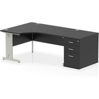 Impulse 1600 LH Crescent Desk Black/Silver Cable Managed 800 DH Ped