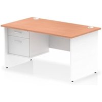 Impulse 1400x800 Desk Beech/White Panel End Leg 1x2 Drawer Fixed Ped