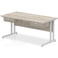 Impulse 1600x800 Desk Grey Oak/Silver Cantilever 2x1 Drawer Fixed Peds