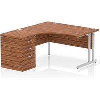 Impulse 1400 LH Crescent Desk Cantilever Walnut/Silver 600 Desk Hi Ped