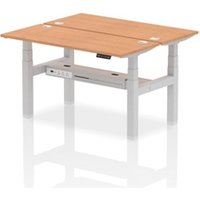 Air Back - to - Back 1400 x 600mm Height Adjustable 2 Person Bench Office Desk Oak Top - Cable Ports Silver Frame