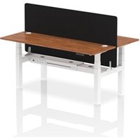 Air Back - to - Back 1800 x 600mm Height Adjustable 2 Person Bench Office Desk Walnut Top - Cable Ports White Frame - Black Straight Screen