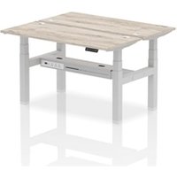 Air Back - to - Back 1400 x 600mm Height Adjustable 2 Person Bench Office Desk Grey Oak Top - Cable Ports Silver Frame