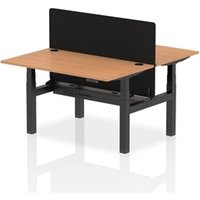 Air Back - to - Back 1400 x 800mm Height Adjustable 2 Person Bench Office Desk Oak Top - Cable Ports Black Frame - Black Straight Screen