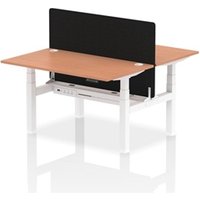 Air Back - to - Back 1400 x 800mm Height Adjustable 2 Person Bench Office Desk Beech Top - Cable Ports White Frame - Black Straight Screen