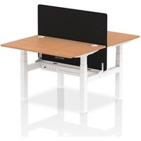 Air Back - to - Back 1200 x 800mm Height Adjustable 2 Person Bench Office Desk Oak Top - Cable Ports White Frame - Black Straight Screen