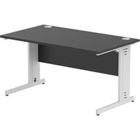 Impulse 1400x800mm Straight Desk Black Top Silver Cable Managed Leg