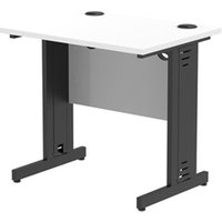 Impulse 800 x 600mm Straight Office Desk White Top Black Cable Managed