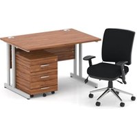 Impulse 1200 Desk Walnut/Silver Cantilever 3 Dr Mobile Ped Black Chair