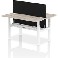 Air Back - to - Back 1400 x 600mm Height Adjustable 2 Person Bench Office Desk Grey Oak Top - Cable Ports White Frame - Black Straight Screen