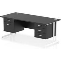 Impulse 1800x800 Desk Black/White Cantilever 2 & 3 Drawer Fixed Peds