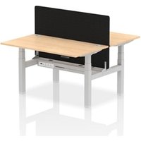 Air Back - to - Back 1400 x 800mm Height Adjustable 2 Person Bench Office Desk Maple Top - Cable Ports Silver Frame - Black Straight Screen