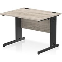 Impulse 1000x800mm Straight Desk Grey Oak Top Black Cable Managed Leg
