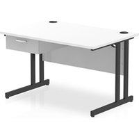Impulse 1200x800 Desk Cantilever Leg White/Black 1x1 Drawer Fixed Ped
