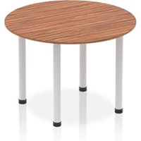 Impulse 1000mm Round Table Walnut Top Silver Post Leg I004374