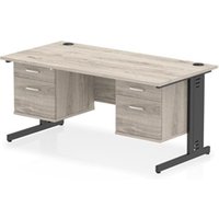 Impulse 1600x800 Desk Grey Oak/Black Cable Managed 2x2 Dr Fixed Peds