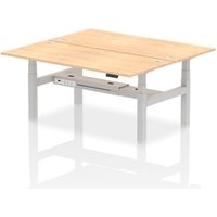 Air Back - to - Back 1800 x 800mm Height Adjustable 2 Person Bench Office Desk Maple Top - Cable Ports Silver Frame
